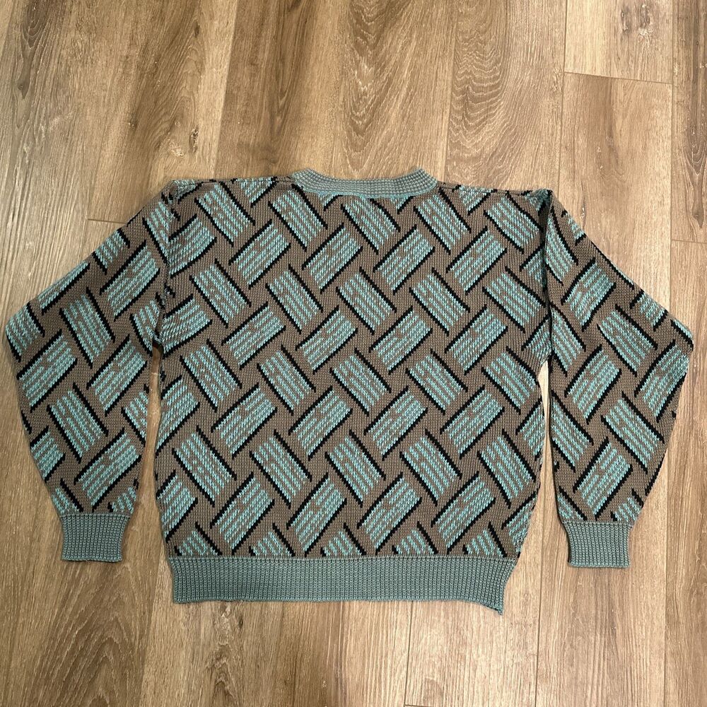 Vintage J. Riggings 80s Geometric Pattern Crewneck Wool Blend Sweater Mens XL